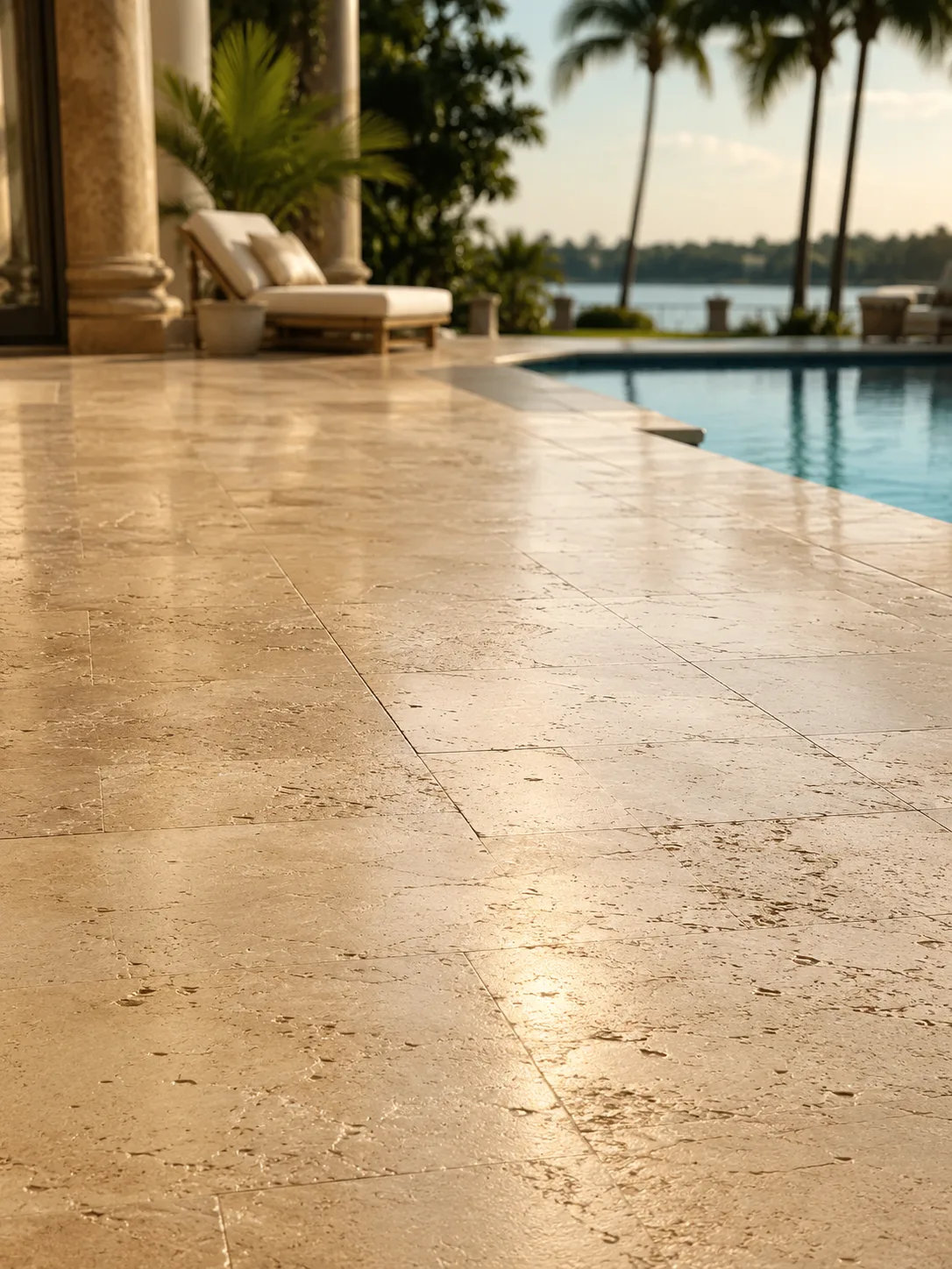 Sealed poolside patio in a tropical setting